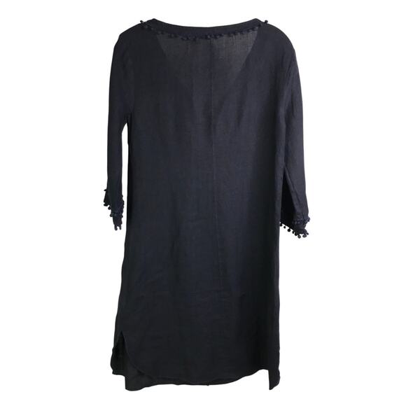 Three Dots Dress Womens Size XS Navy Blue Pom‎ Pom Trim V-Neck 3/4 Sleeve - Picture 3 of 10